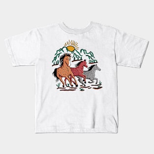 A Trio of Wild Stallions Kids T-Shirt